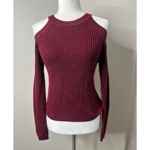 TIMING Sweater Womens Small Preppy Cold Shoulder Long Sleeve Pullover Knit Berry